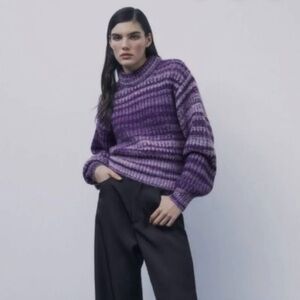Zara Purple Striped Women's Mock Neck Sweater Size S